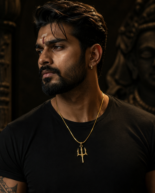 Gold Trishul Pendant Necklace for Men | Premium Shiv Jewelry